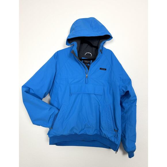 Lands' End Jacket Mens Medium Blue The Squall Hooded Half Zip Anorak Fleece - Picture 1 of 16